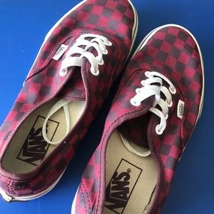 Dark Red checkerboard Vans. Unisex. Barely used.